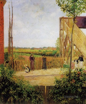 the railroad bridge at bedford park 1 Camille Pissarro scenery Oil Paintings